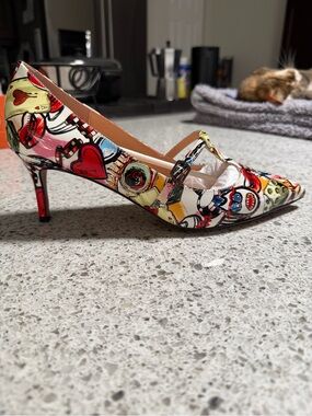 Graphic Multicolor Patent Mary Jane Pointed-Toe Heels